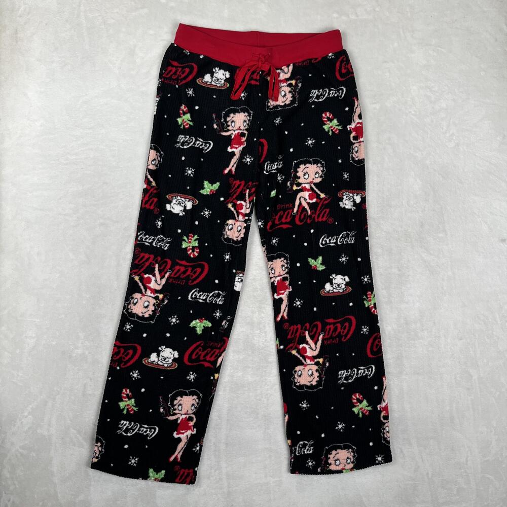 Betty Boop Coca-Cola Pajama Pants Women's M Black Christmas Thermal Sleep